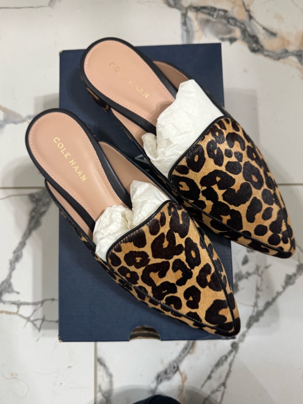 Cole Haan Leopard Print Pointed Slip-On Mules - Tan/Black